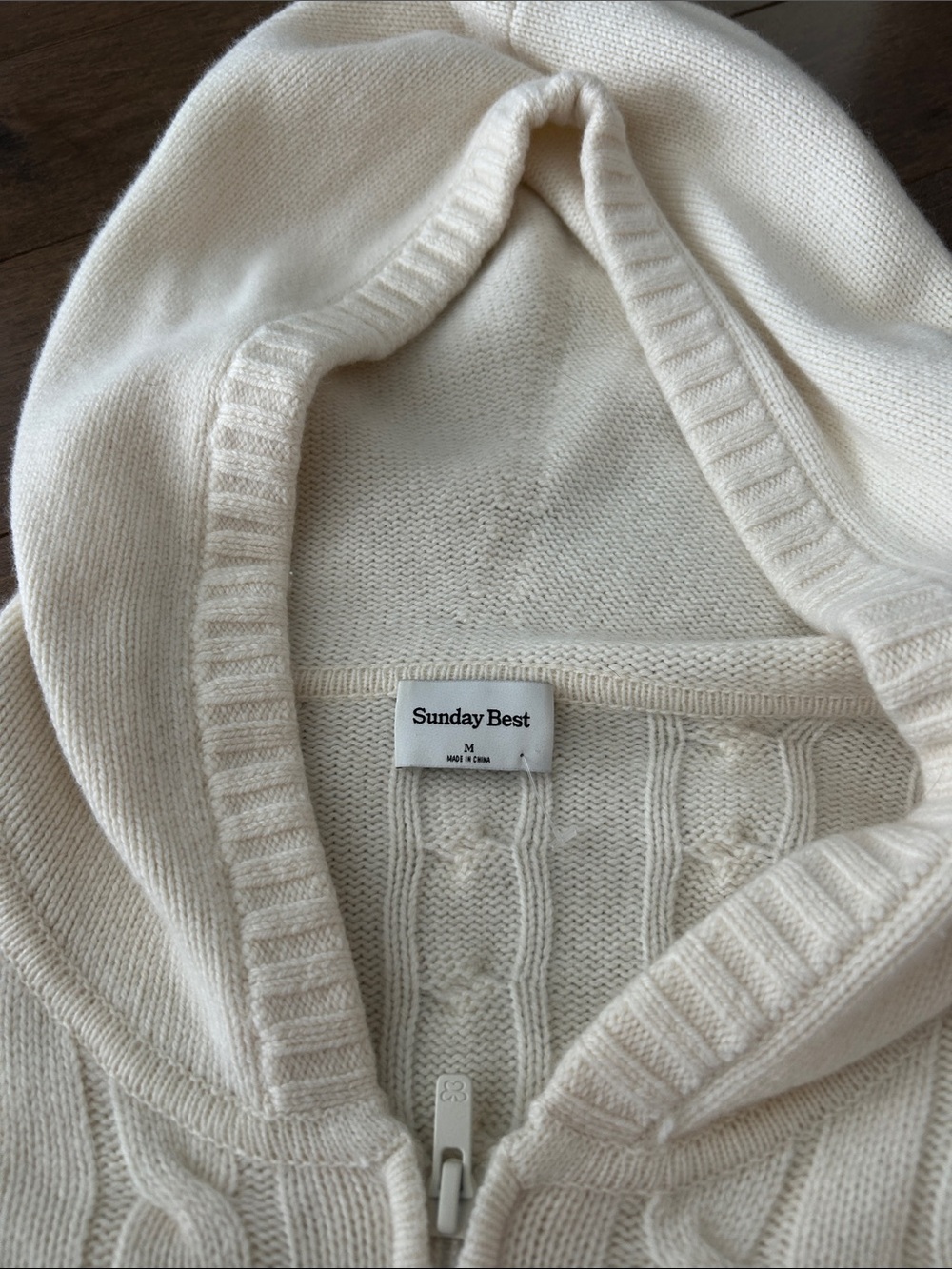 Aritzia - Sunday Best Cream Cable-Knit Hooded Zip Cardigan - Picture 2 of 4